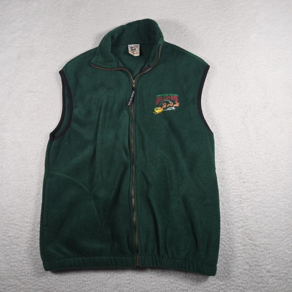 Vintage Polar Graphics Fleece Zip Up Vest Size L Santa Claus House Made In Usa